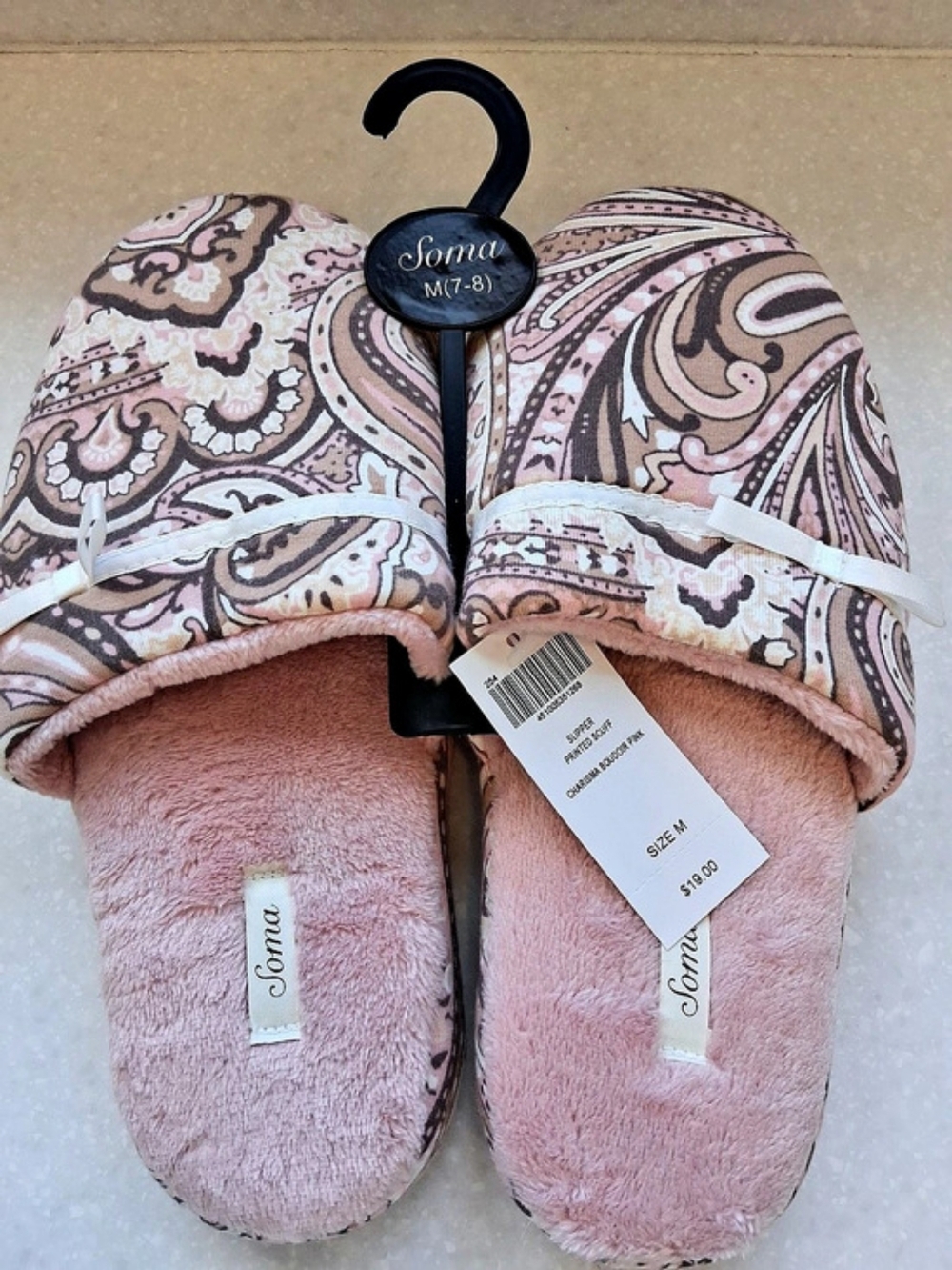 Soma Pink Paisley Slippers in Pink & Brown Size Medium NWT